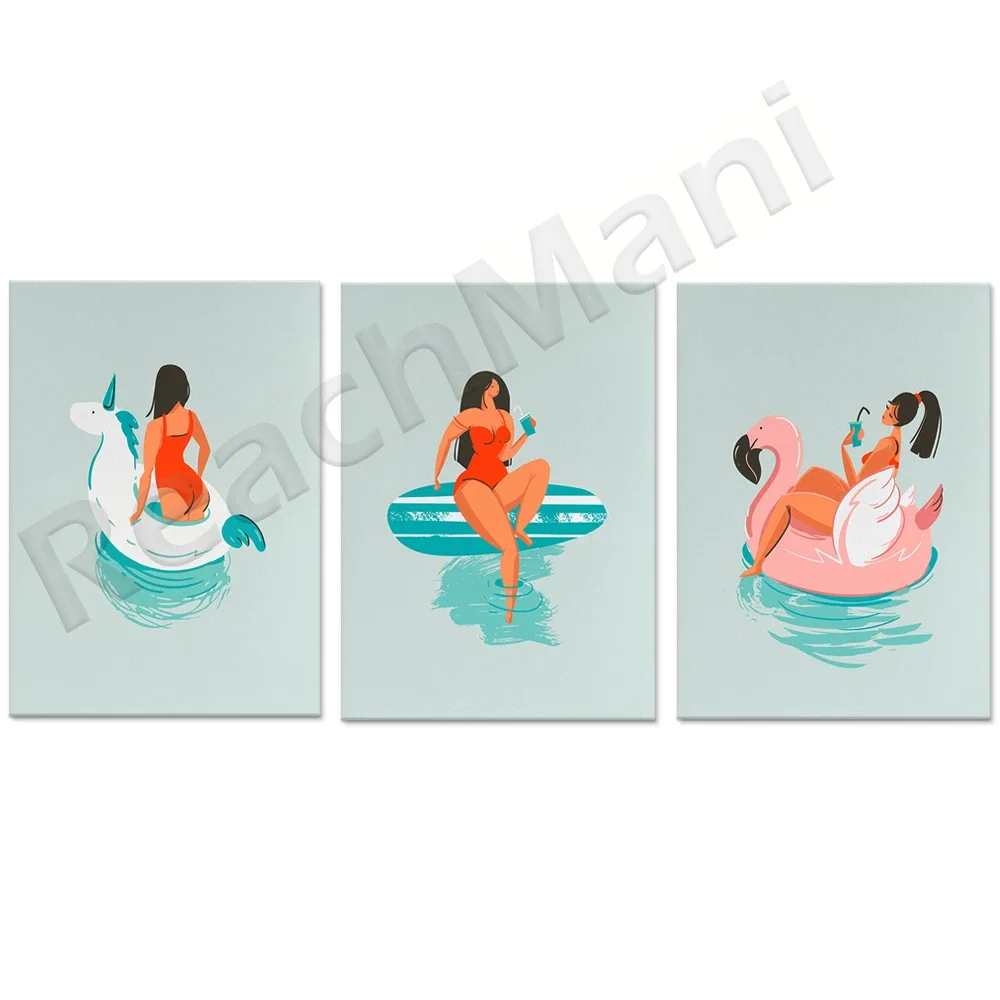 Cute summer time beach illustration, summer home, beach home decor travel aesthetic poster