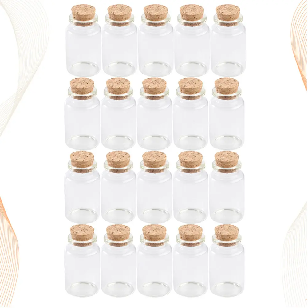 20Pcs Mini Glass Wish Bottle with Wooden Cork Plug 30x70mm 30Ml Clear Storage Jar for Potpourri Acrylic Rocks Gemstones DIY