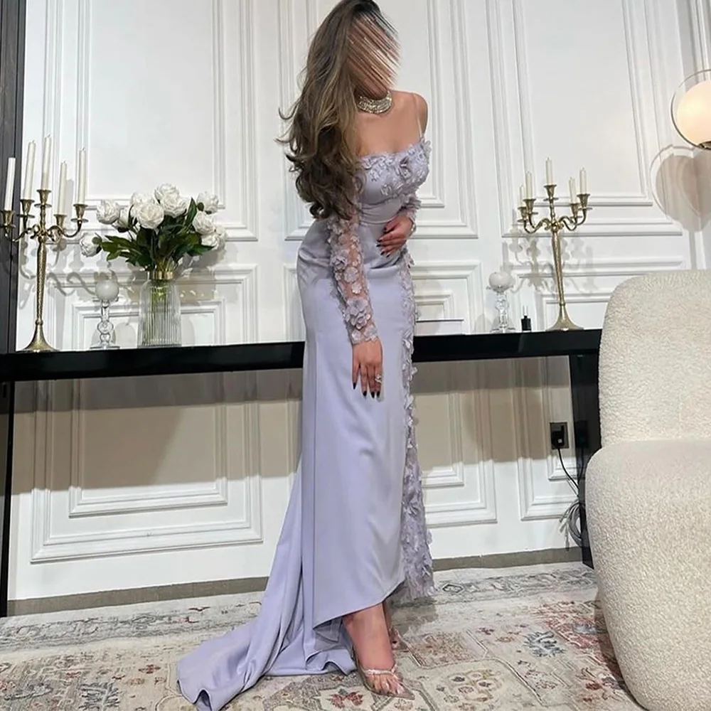 

Strapless Off the Shoulder Long Sleeves Appliques Straight Floor Length Jersey Exquisite Evening Dress For Formal Occasions 2024