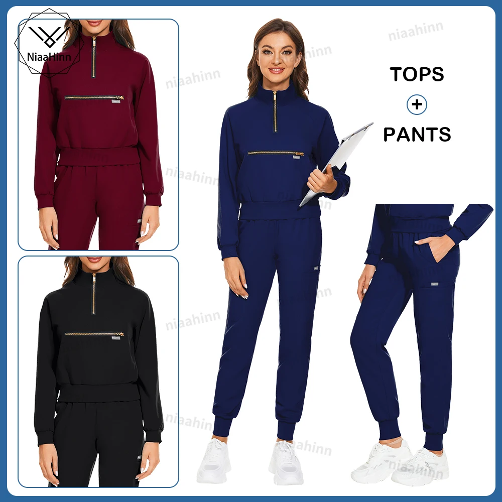 

Women's Medical Uniforms Fashionable Work Clothes SPA Beauty Uniform Cleaning Nursing Two-piece Set Long Sleeved Outerwear Pants