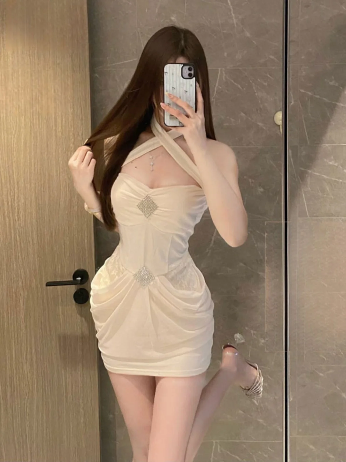

Pure Desire Sexy Short Skirt Bodycon Dress Unique Beautiful Backless Shoulder Bared Waist Cinched Summer Cotton Dress