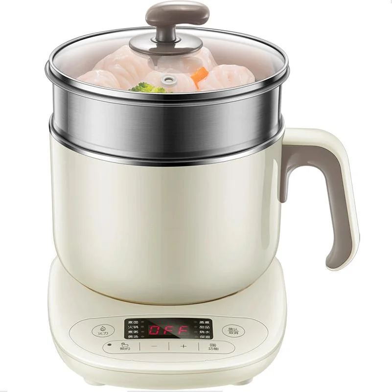 220V Mini Steaming Cooking Pot Machine Portable Rice Cooker Non-stick Frying Pan 1.2L With Stainless Steel Steamer