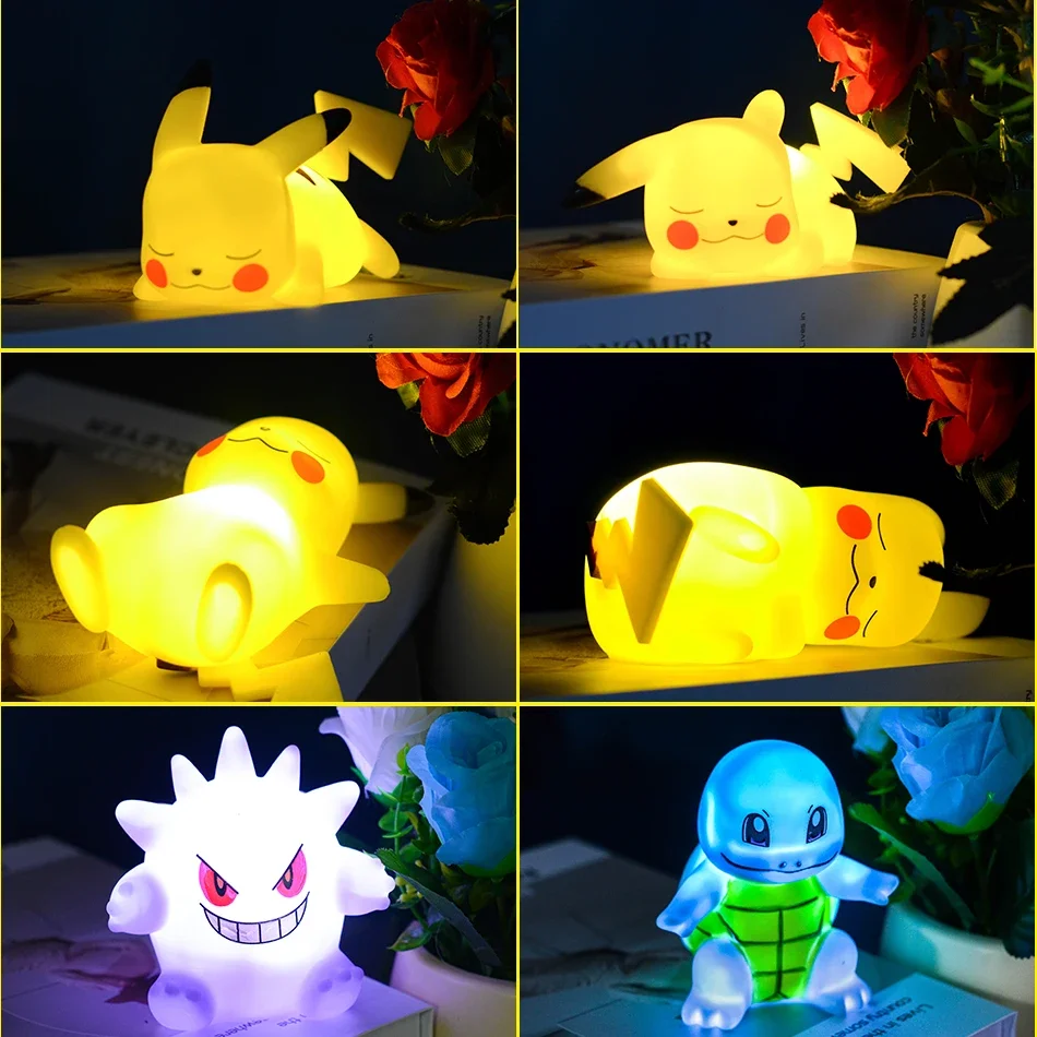 New 2Pcs Pokemon Pikachu Night Light Cute Anime Soft Light Bedroom Bedside LED Light Kawaii Room Desk Decoration Christmas gift