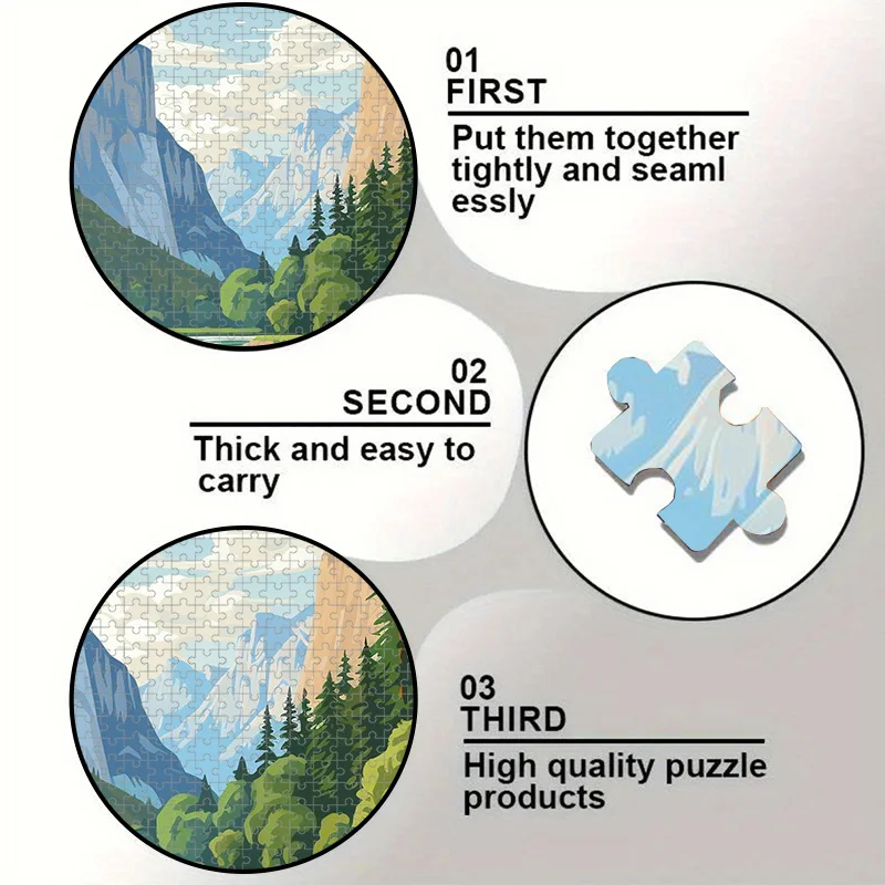 1000pcs Yosemite National Park Puzzle - Large 20x30 Inch Jigsaw with Half-Circle Peaks, Bridal Veil Waterfall Design - Vibrant