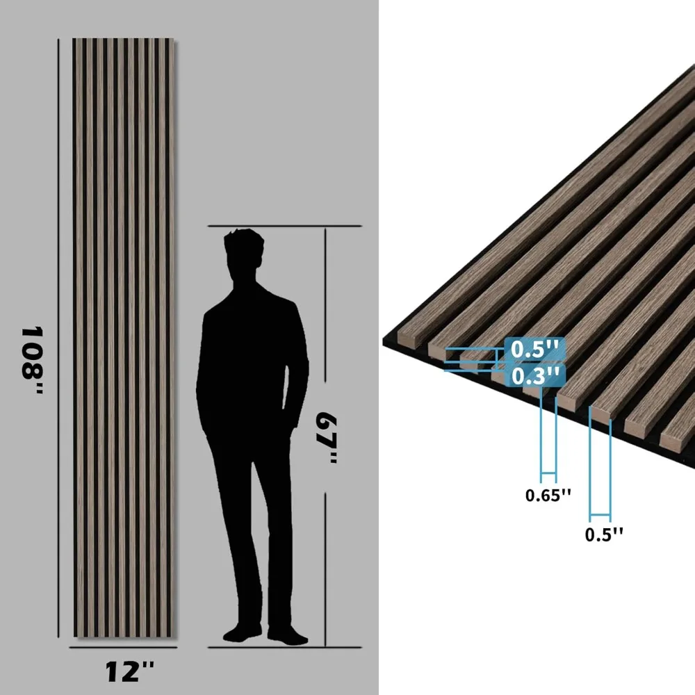 عبوة من ألواح خشبية صوتية مقاس 108 × 12 للجدار، لوحة خشبية عازلة للصوت للجدار والسقف، ممتصة للصوت ثلاثية الأبعاد