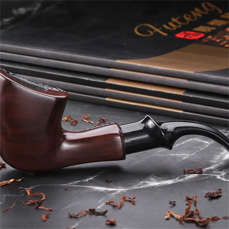 Ebony Wood 9mm Filter Flue Tobacco Pipe Retro Gentleman Bent Type Handle Handmade Smoking Pipe With Accessory Dad\'s Gift