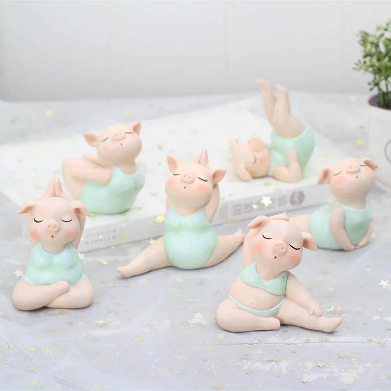 Mini Piglet Resin Sculpture Decor, Cute Pig Girl, Yoga Posture Statue, Home Office Ornament, Yoga Store Desk Gift, Party Decor - view 2