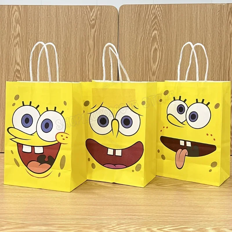 SpongeBob SquarePants Party Decoration Supplies Vellum Gift Bag Portable Paper Box for Cake Candy Cookies Baby Shower Favors