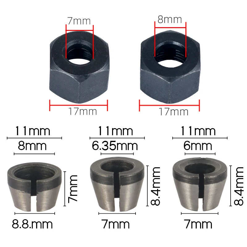 1/3/5Pcs 6mm 6,35mm 8mm Fräser Spannzange Adapter Trimmen Maschine Elektrische Grinder Chuck zubehör Power Werkzeug Teile – Detail 3