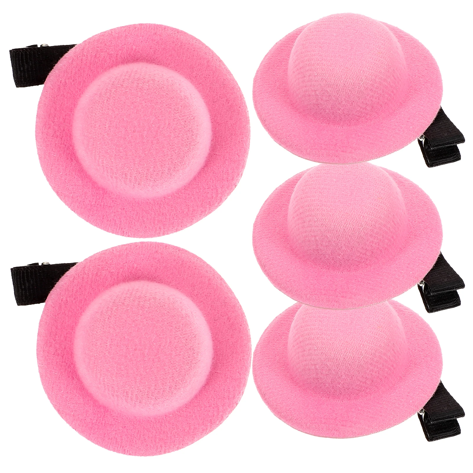 

5 pcs Pink Mini Straw Hat Hair Clips for Girls Kids Cute Decorative Tiny Jazz Hat Accessories Fabric Metal Hair Bands