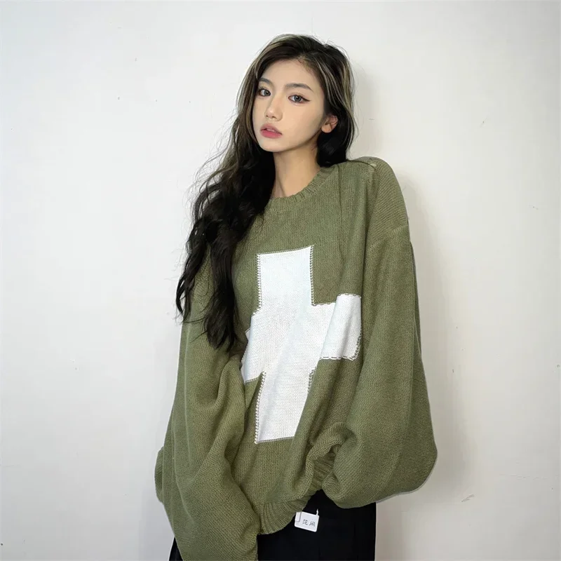 KAPITAL Hirata Hohiro Loose Cross Printed Sweater Autumn Winter Women and Men Knitted Wool Blend Pullover