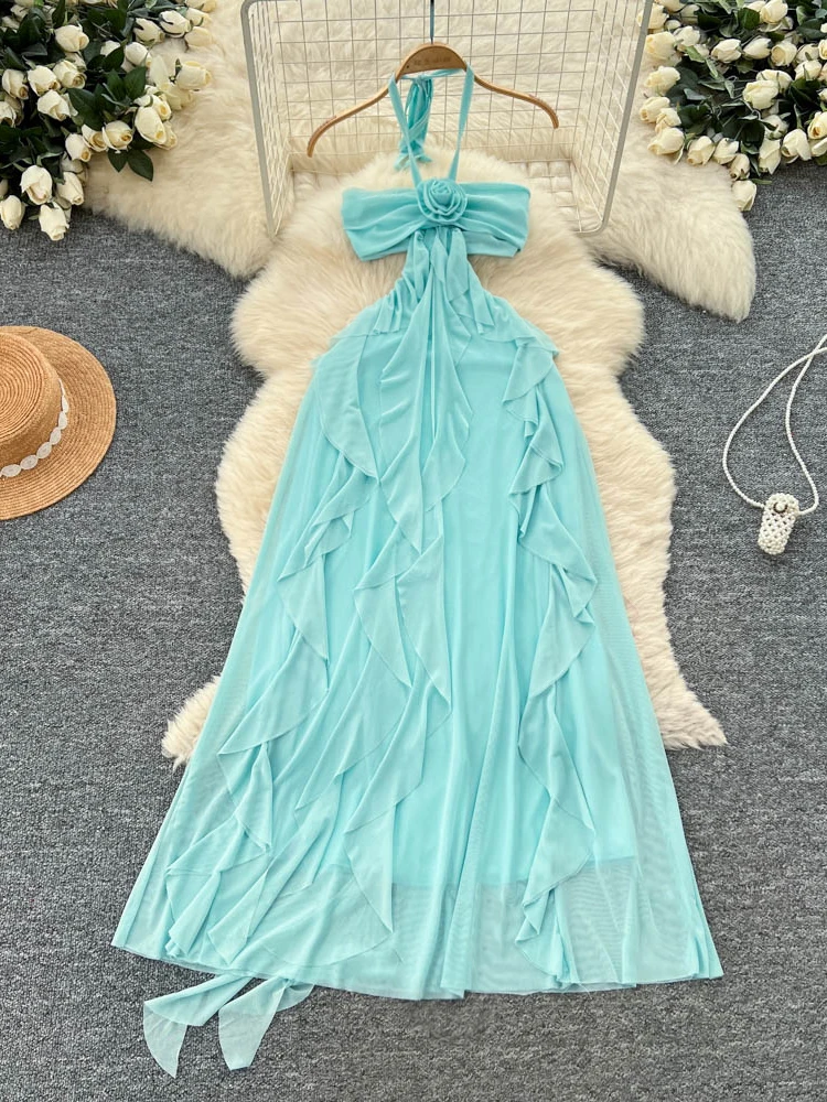 

Pure Desire Design Длинная женская юбка трапециевидной формы с вырезом на талии и воротником-стойкой, летняя юбка из полиэфирного волокна с высокой талией...