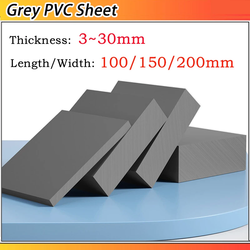 1~5pc Grey PVC Sheet Thickness: 3/4/5/6/8/10/12/15/20/25/30mm Length/Width:100/150/200mm Polyvinyl Chloride Hard Sheet