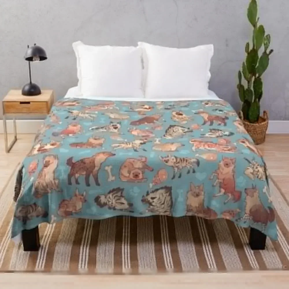 Hyenas in cerulean Throw Blanket Plush Travel Blankets