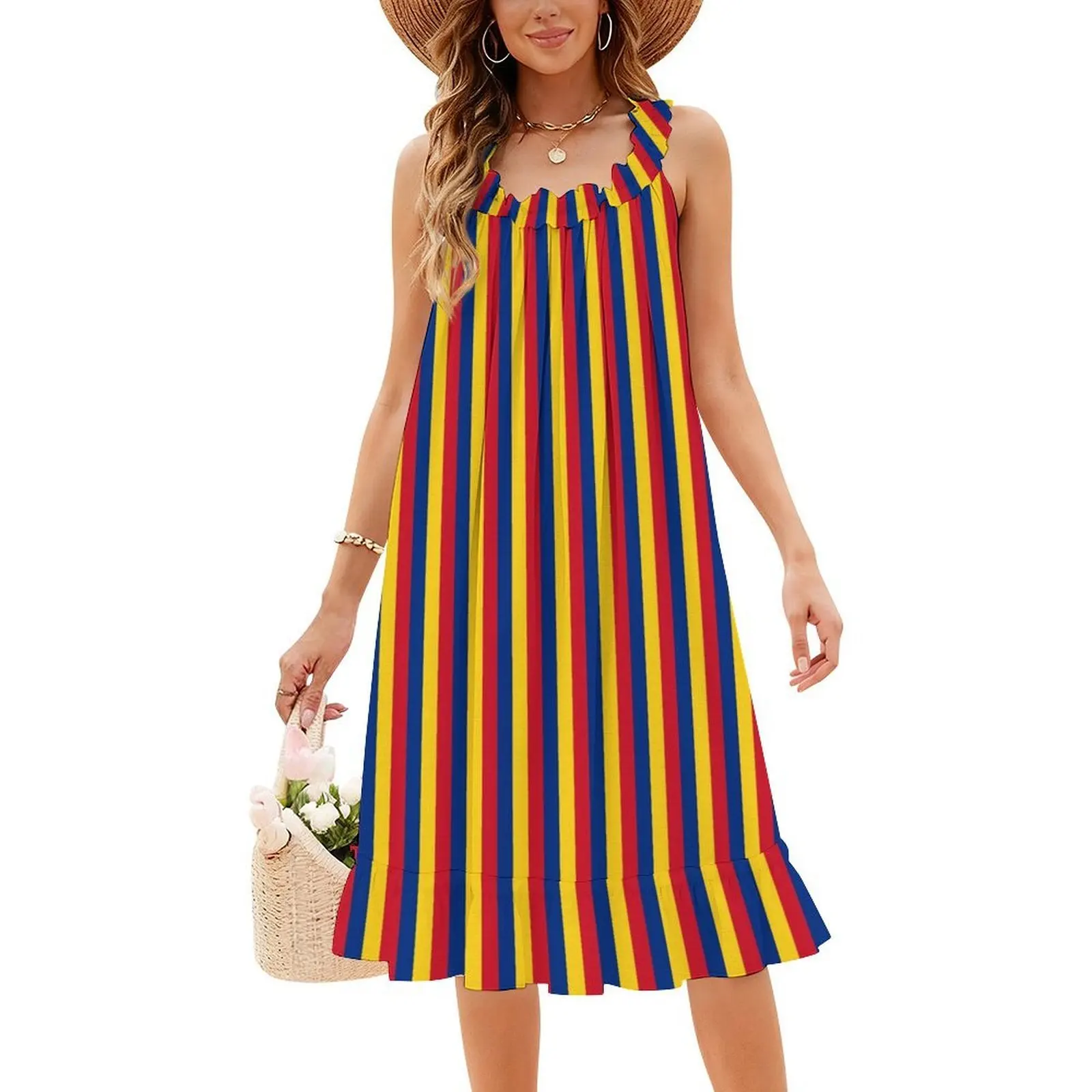 Roemenië Vlag Geschenken Maskers Stickers & Producten Vintage Boheemse Jurk Bladerdeeg Mouw of Mouwloze Opties Voor Vrouwen Jurk Drapelul