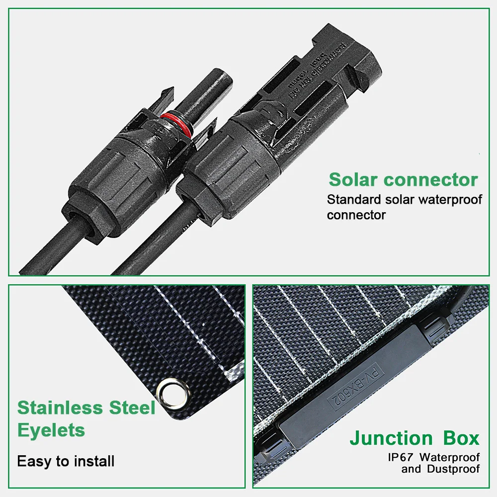 Painel solar ETFE 18v 100w 200w 300w 400w Carregador de bateria solar monocristalino flexível durável à prova d'água