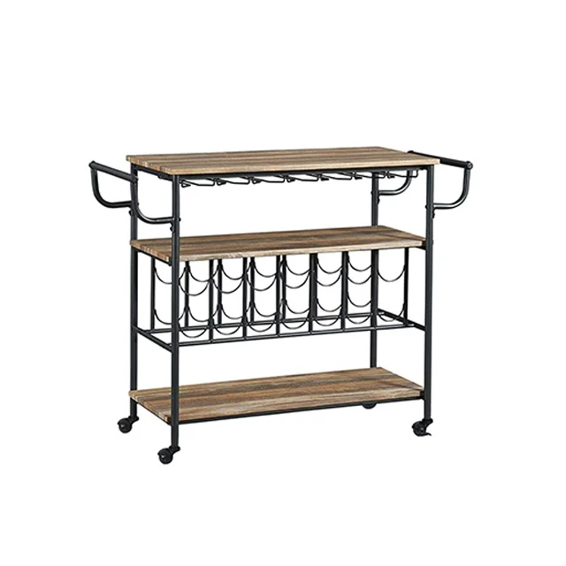 Modern Bar Cart Wine Rack with Glass Holder, Mobile Wine Carts With Wheels Metal Kitchen Storage Cart 3 Shelves