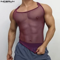 INCERUN-Tops de estilo americano para hombre, chalecos de malla con perspectiva fina, ropa de calle informal sexi, camisetas sin mangas con personalidad masculina