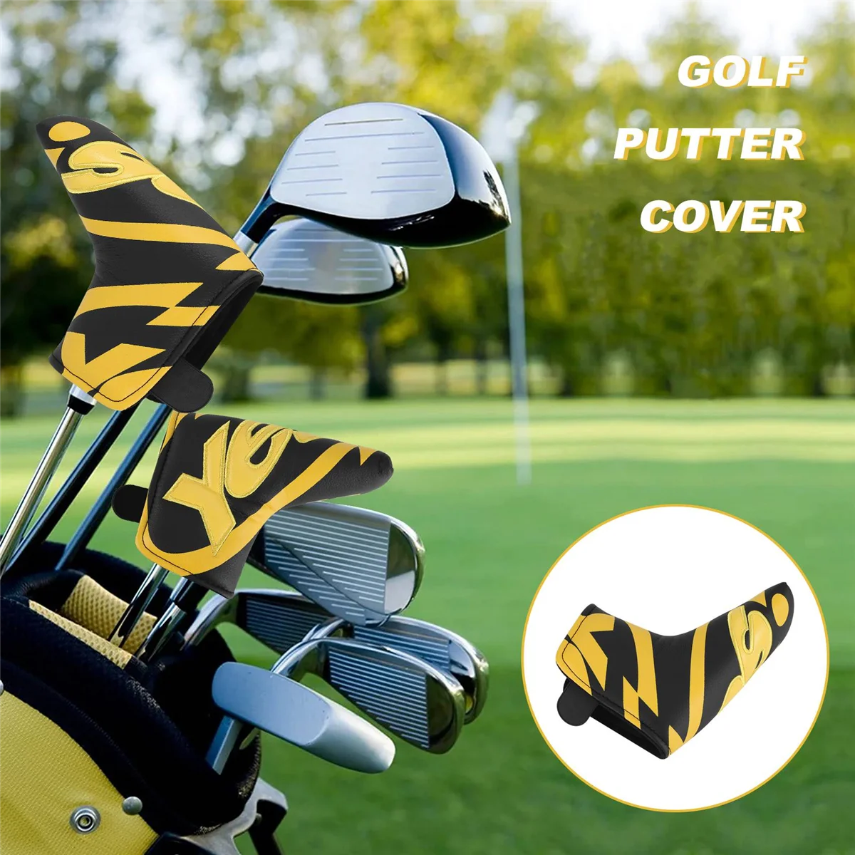 Resistente copricapo per putter con lama per mazza da golf con chiusura in pelle PU, accessori da golf con motivi stampati