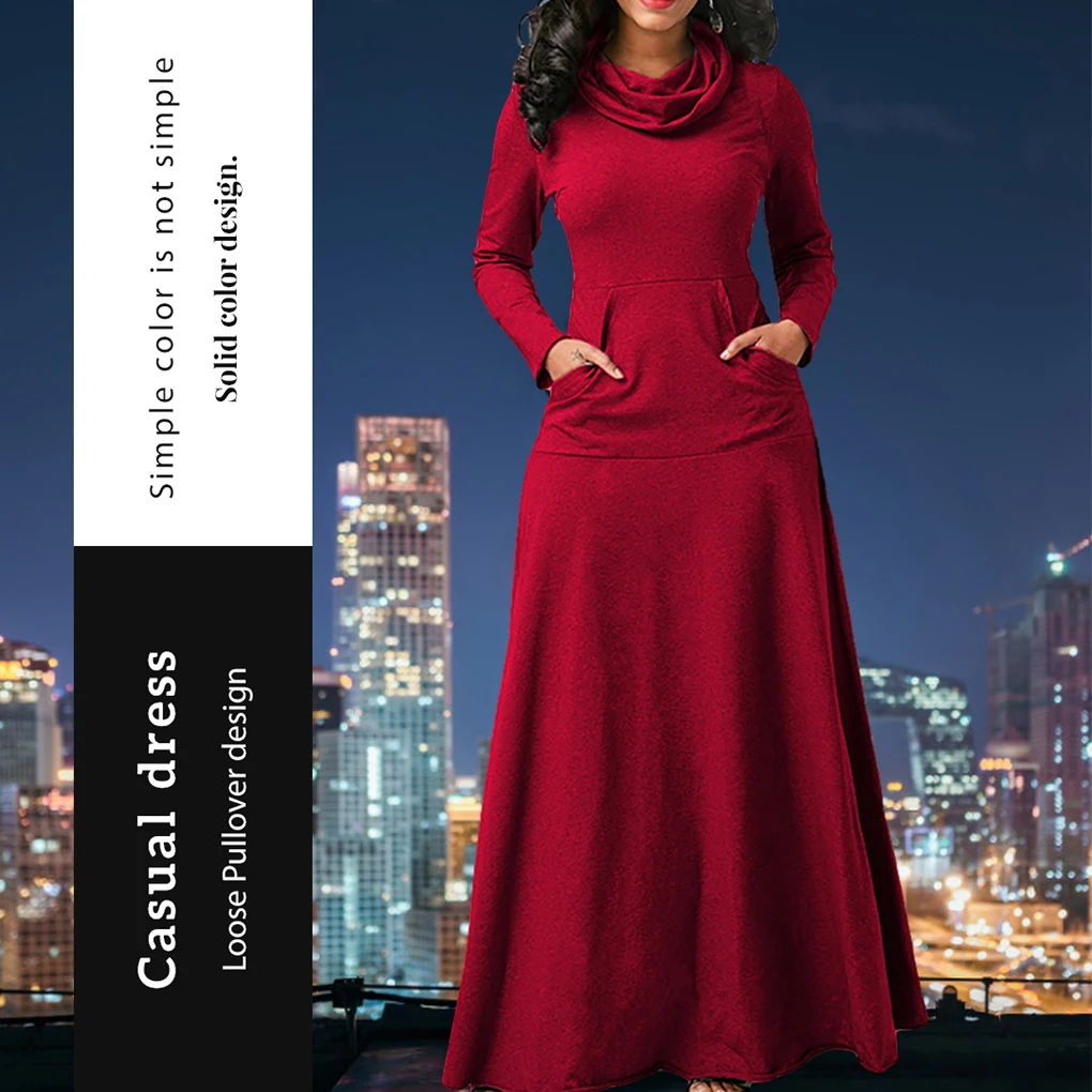 Robe longue pour femmes, couleur unie, Costume de soirée avec poches, gris, XXL