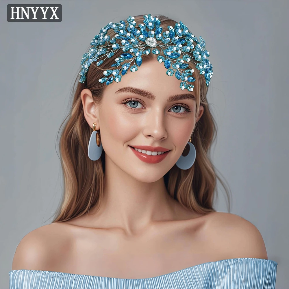 

HNYYX Handmade Bridal Headband Blue Rhinestone Women's Headdress Wedding Hair Accessories Bride Headpiece Party A288