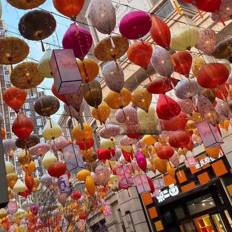 

12-Pack Umbrella-Shaped Pansy Satin Fabric Lanterns for Mid-Autumn Festival National Day Wedding Shopping Mall Decorations