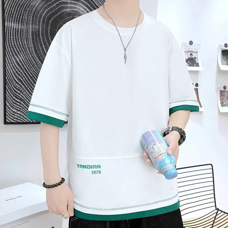 Hip Hop Loose Mens Streetwear T-shirts Casual Classic 2023 Summer Short Sleeves Black White Tshirt Tees Plus Oversize 5XL 6XL