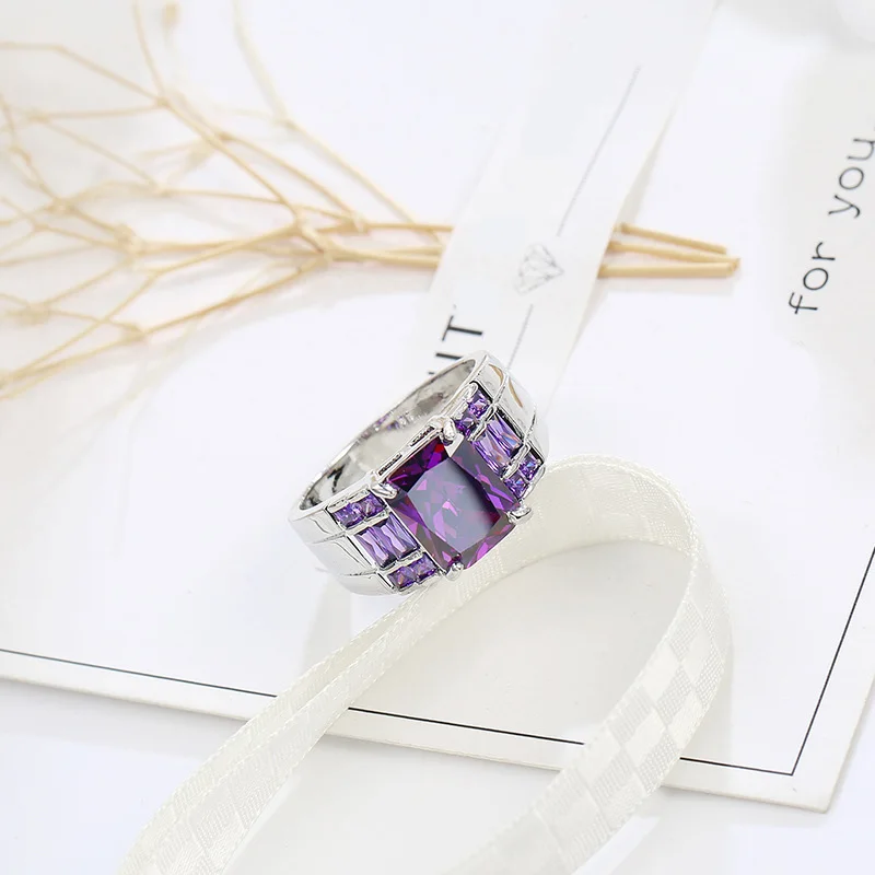 Purple Zircon Wide Rings for Women 925 Sterling Silver Multicolor Birthstone Ring Exquisite Wonderful Women S925 Stamp Jewelry