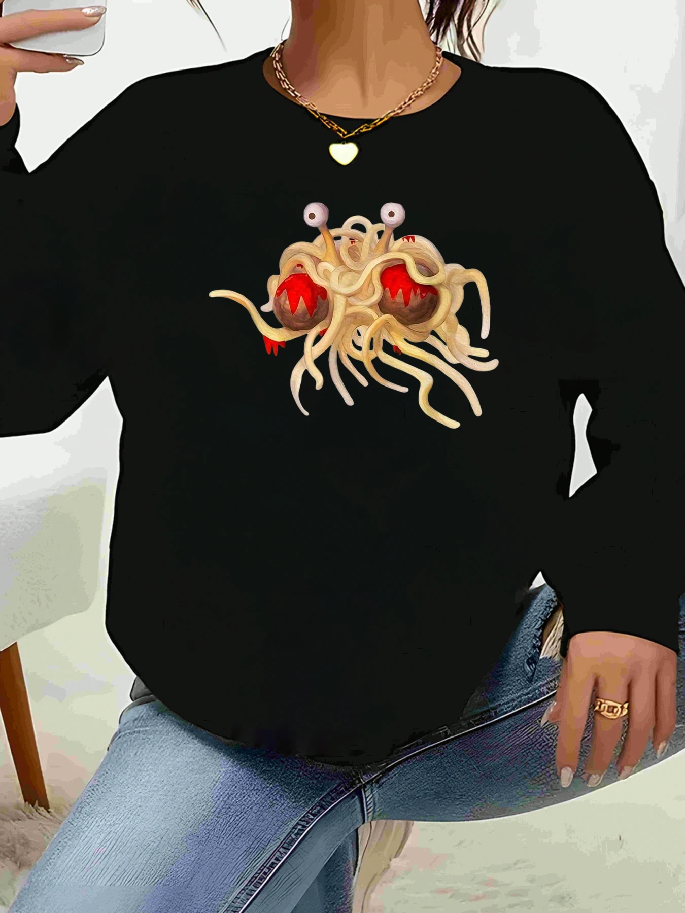 سويت شيرت كاجوال للهالوين بطباعة سباغيتي على شكل سرطان البحر للنساء #1