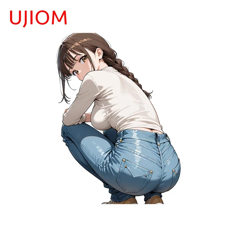UJIOM alluring Golden long haired jeans squatting Wall Sticker Hot Selling creative Vinly Decal Suitable For Computer Case Decor