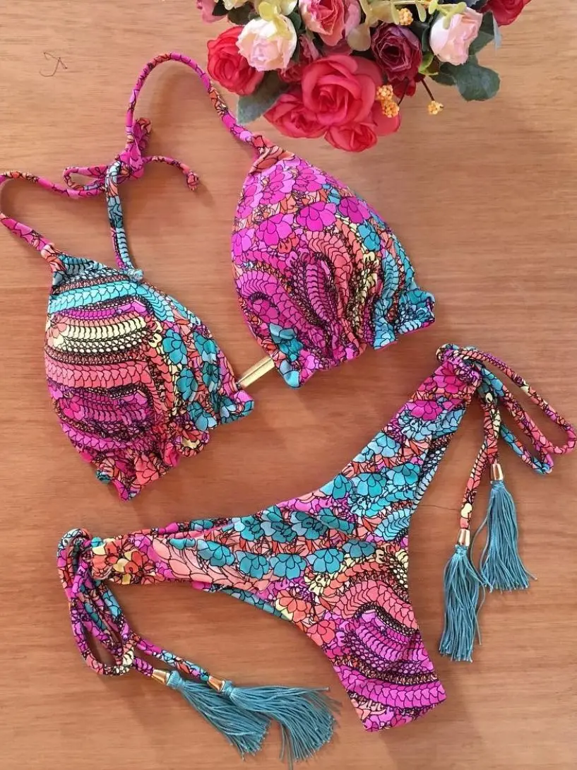 Ruotongsept sexy impressão biquinis conjunto feminino maiô bandagem de duas peças banho biquínis brasileiro beachwear maiô 2023 novo