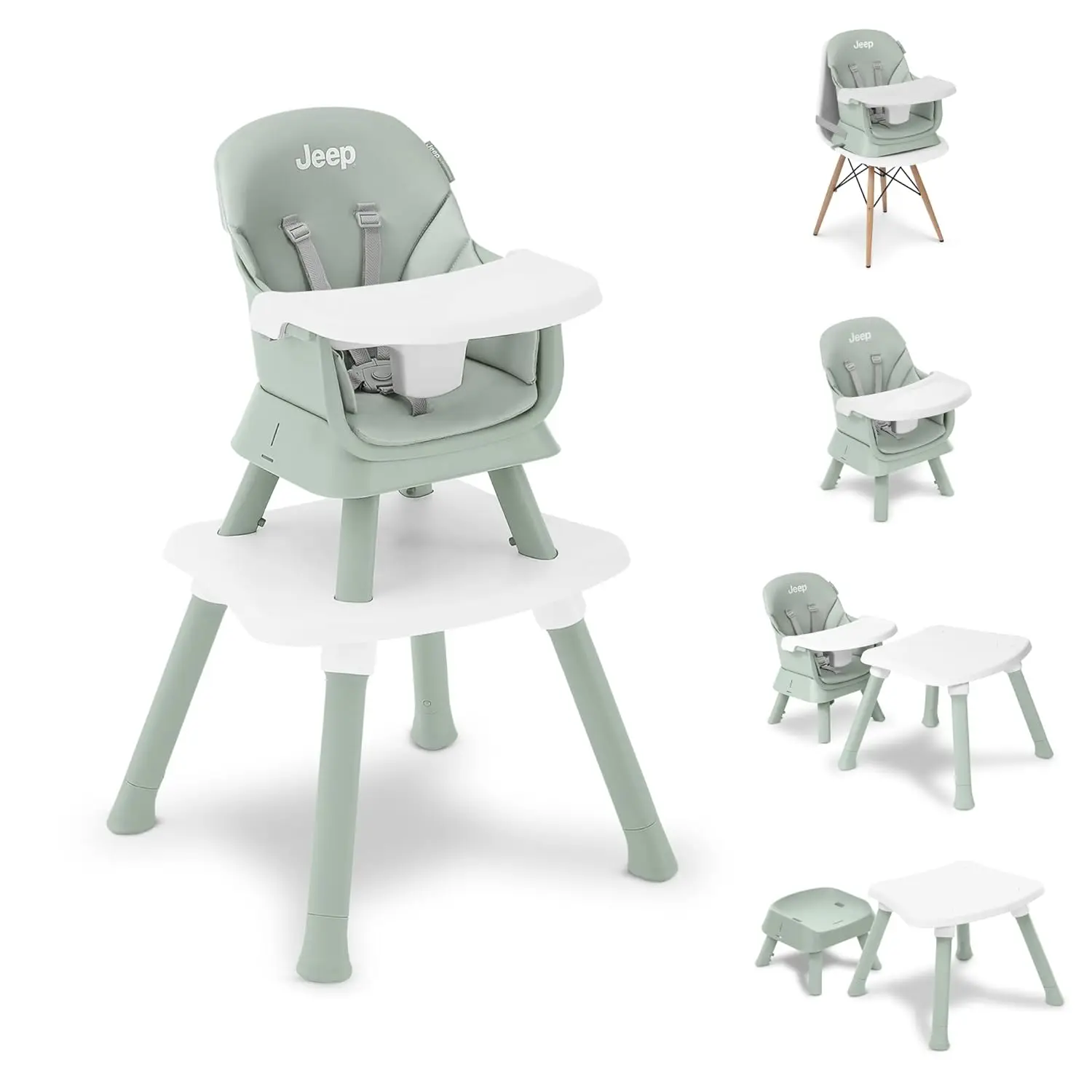 

6-in-1 Convertible High Chair for Babies and Toddlers, Converts to Stool, Booster Seat, Activity Table, Sage Green