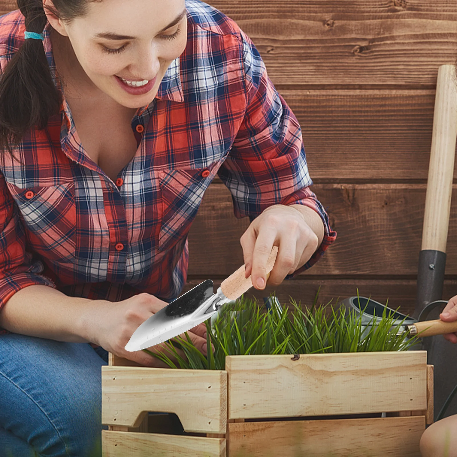 

Набор из 2 садовых лопаток-совков из нержавеющей стали с деревянными ручками, портативный инструмент для посадки, прополки, копки, рыхления почвы и пересадки растений