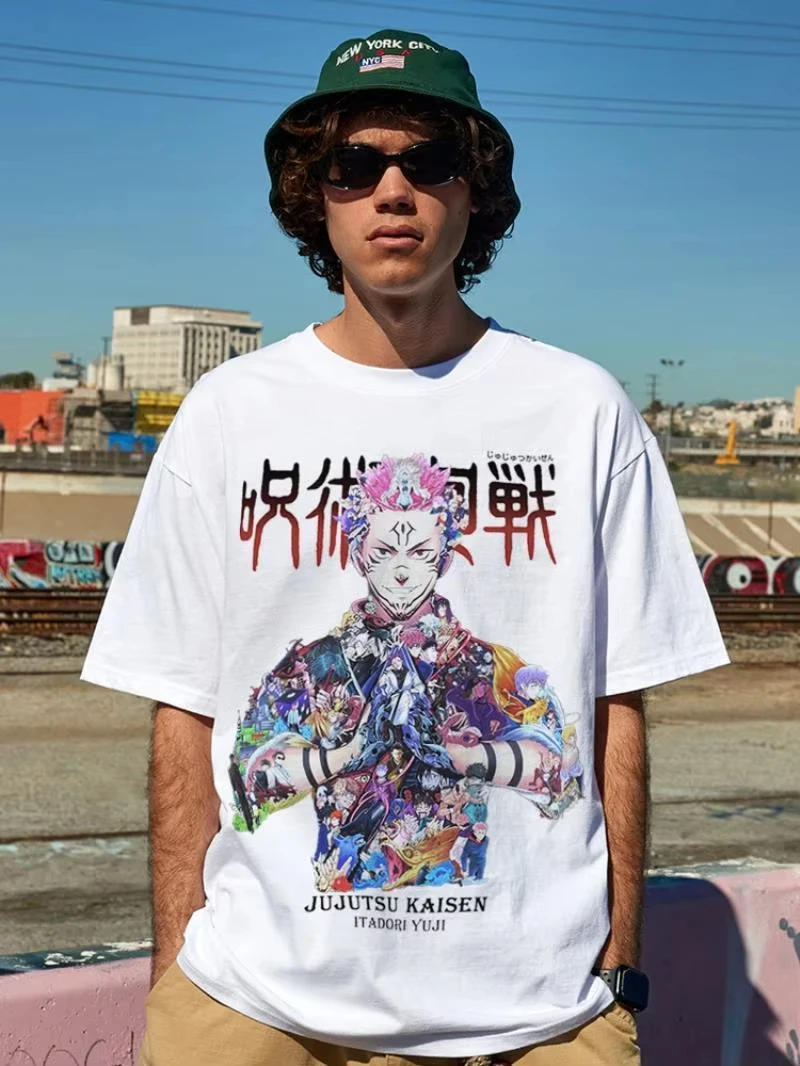 Camiseta de manga corta periférica de animé japonés Nuo de dos caras con nombre conjunto de hechizo, regreso a batalla, segunda dimensión de verano para hombre