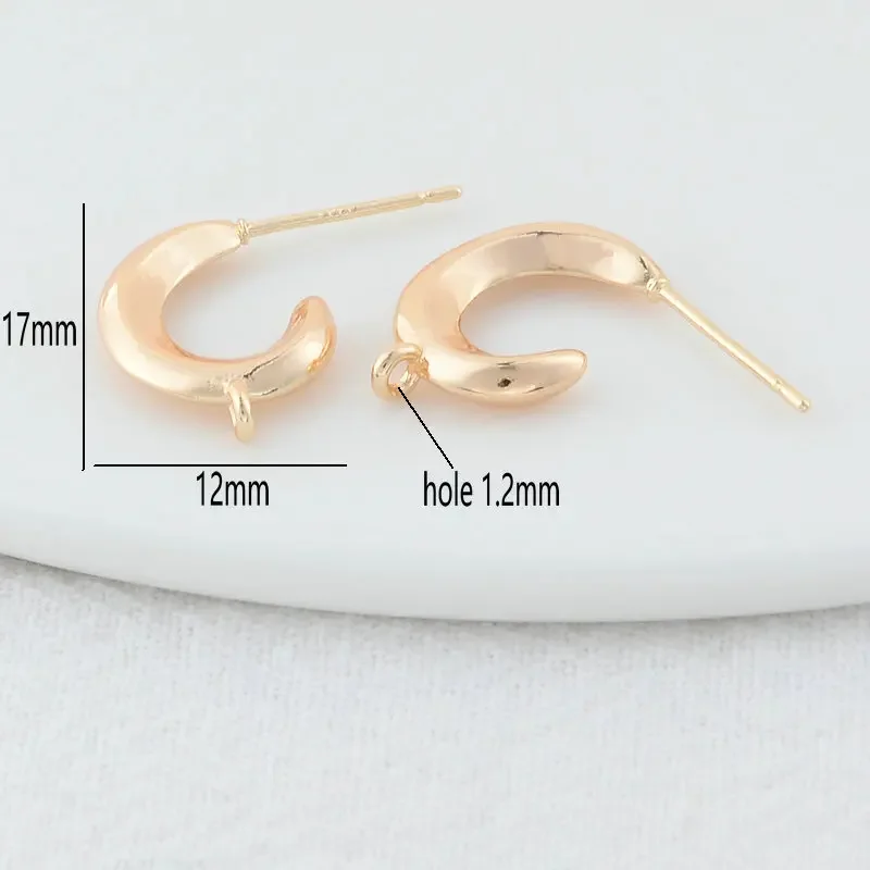 12*17MM 14K Gold  Plated Brass C Shaped Stud Earrings High Quality Diy DIY Jewelry Making Finding Accessories