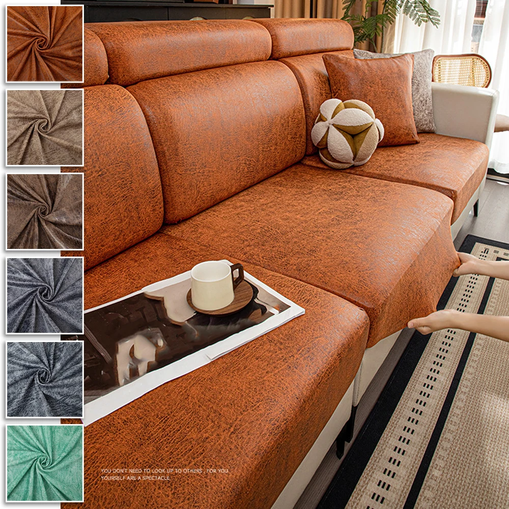 Leather-Look Stretch Sofa Slipcover, Non-Slip Sofa Seat Cushion Covers for Living Room Individual Couch Protectors Pet-Friendly