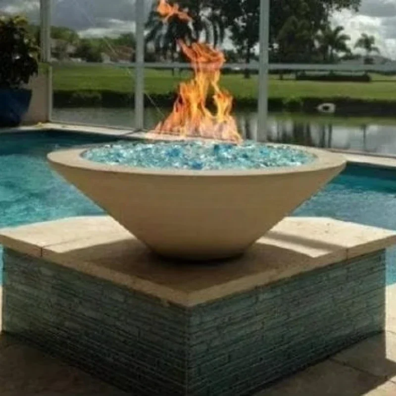 Swimming pool decorative fountain fire pit water bowl heater