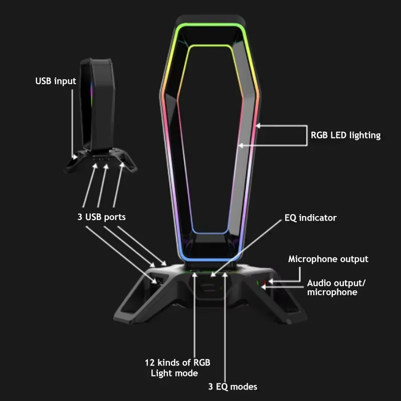 RGB سماعة حامل منافذ USB 7.1 كارت الصوت لجميع سماعات تخزين اللاعبين الألعاب الكمبيوتر سطح المكتب سماعة الملحقات حامل