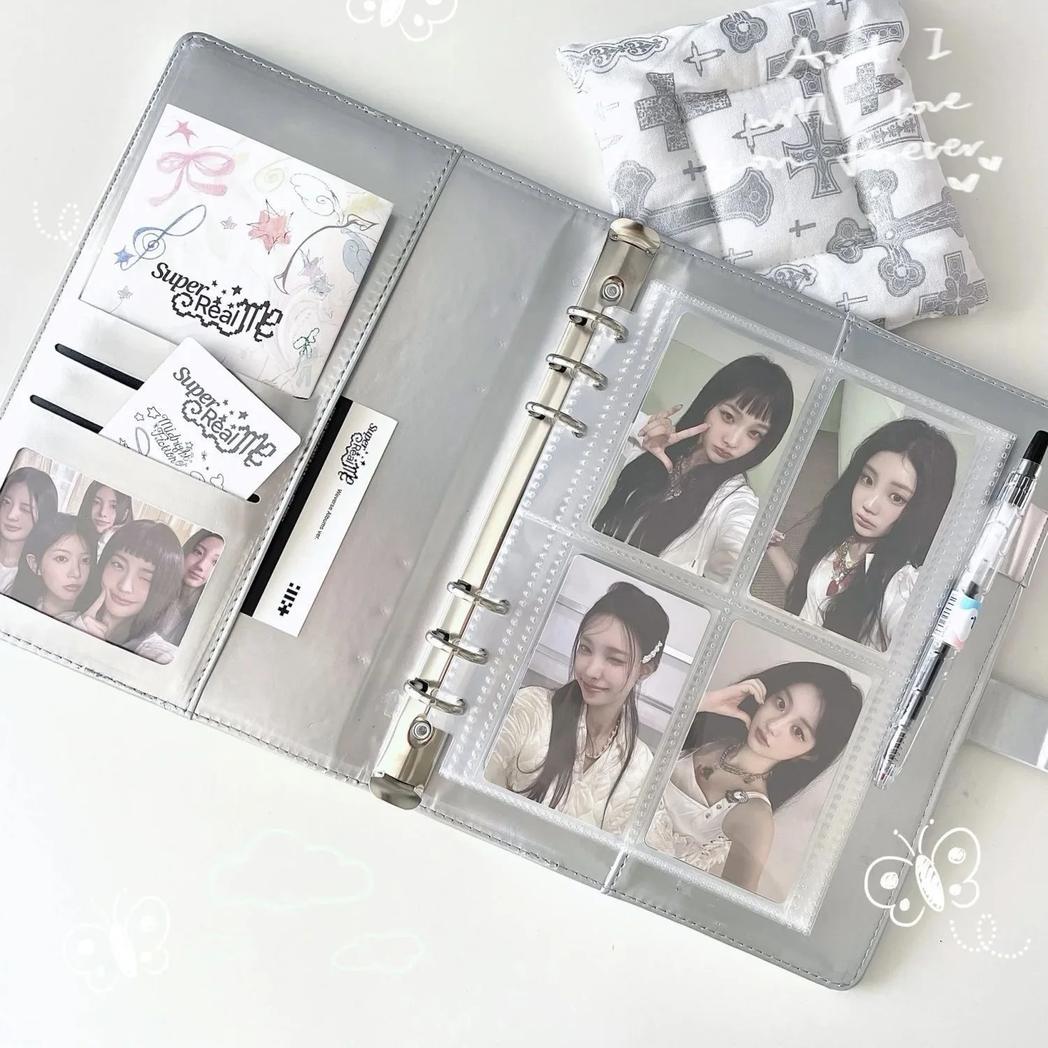 MINKYS PU Leather Silver A5 Kpop Photocards Collect Binder idol Photo Card Book Idol Storage Album Stationery