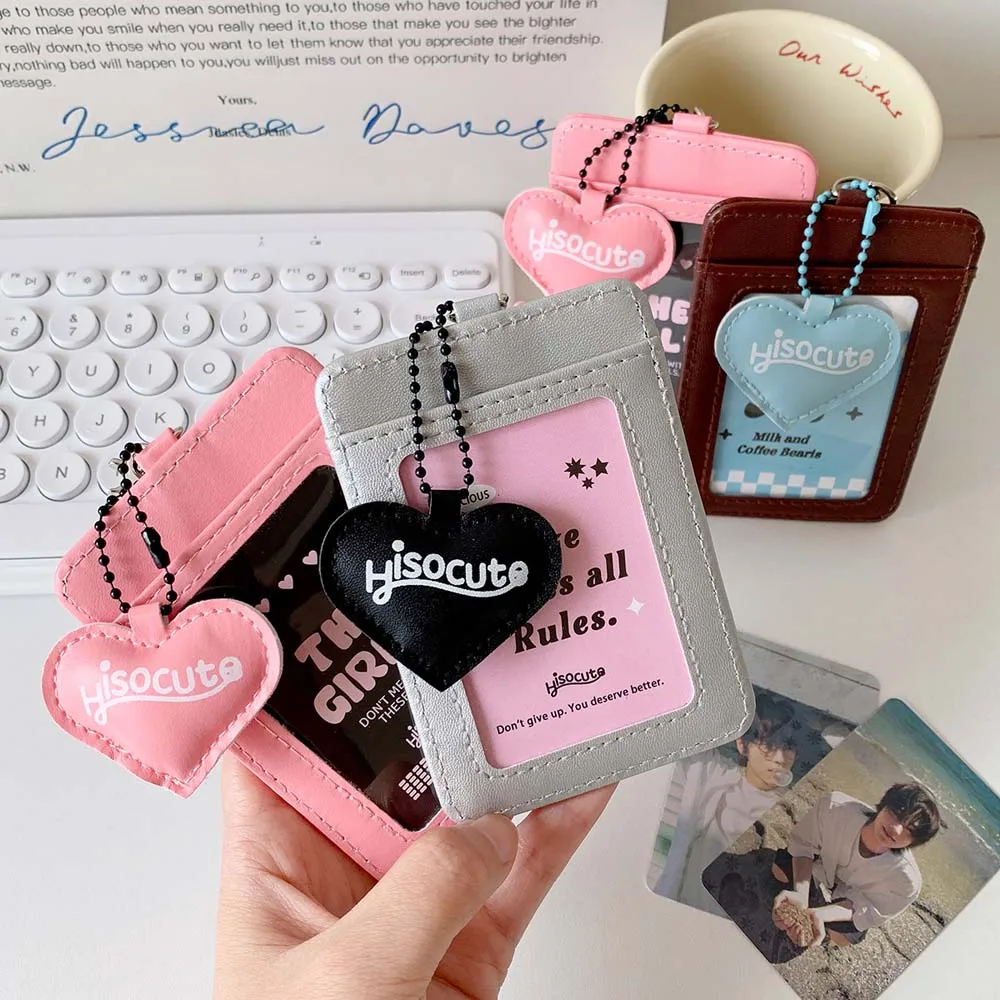 With Keychain Korean Style Card Holder Card Case Love Heart Pendant Student Card Cover Bungee Cord Candy Color ID Card Holders