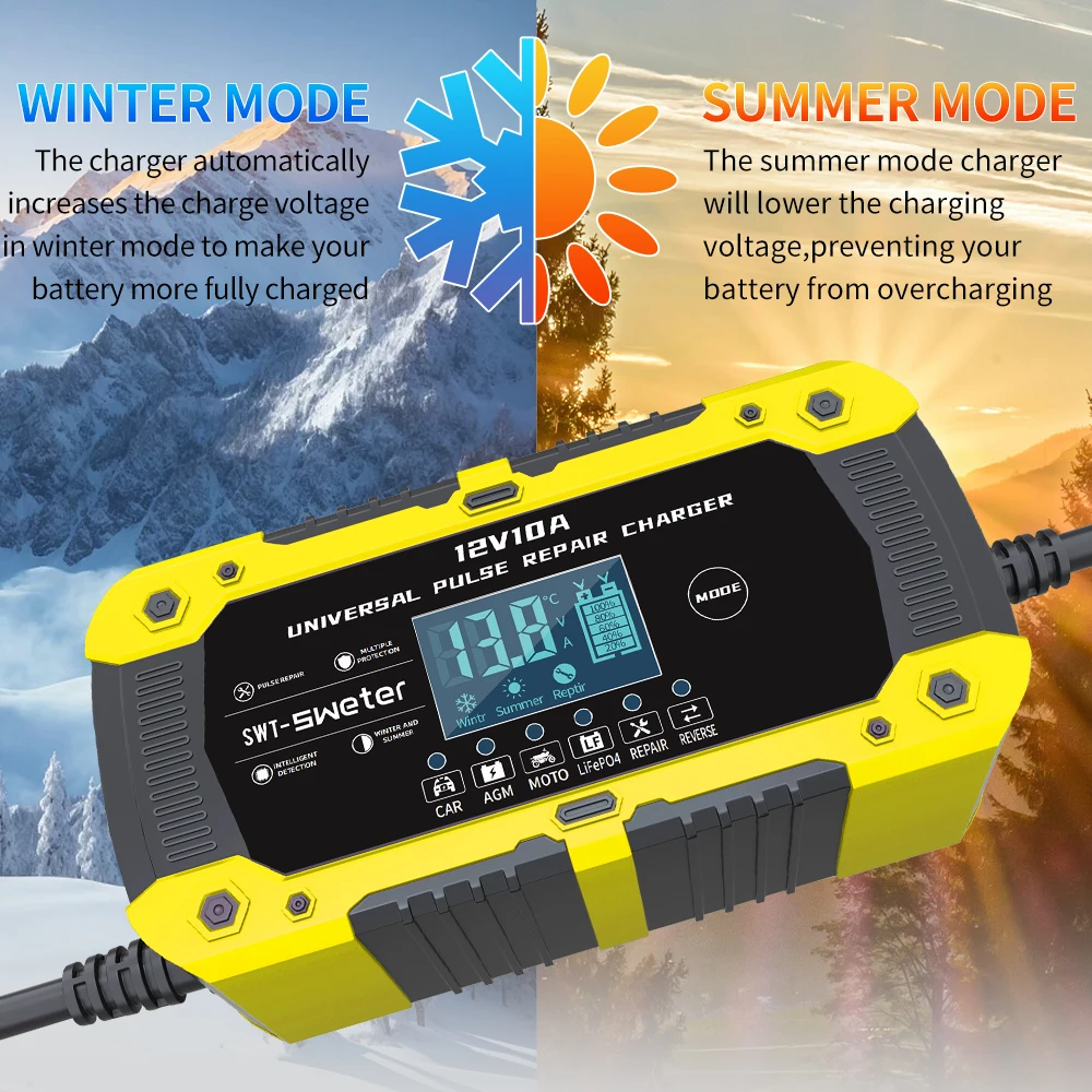 الاتحاد الأوروبي التوصيل 12 فولت 10A SWT-1880 شاحن بطارية السيارة لبطاريات دراجة نارية السيارات شحن سريع Lifepo4 AGM هلام الرطب الرصاص الحمضية