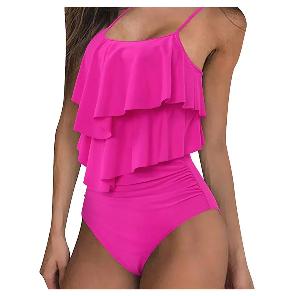 Swimwear 2024 Women Sexy Ruffle High Waisted Swimsuits 2 Piece Spaghetti Straps Tankini Bathin Plus Size Swimwear Women