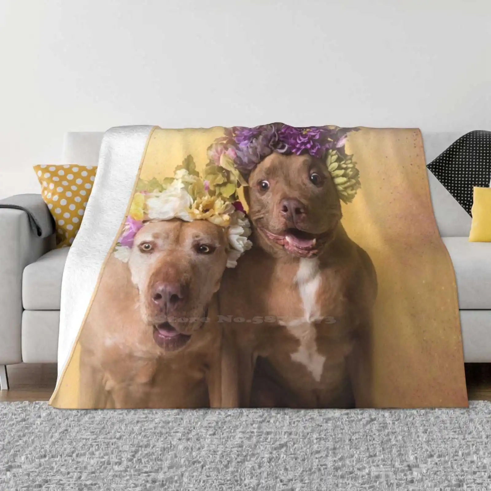 Flower Power , Indie And Choco New Arrival Fashion Leisure Warm Flannel Blanket Pit Bull Flowers Dog Rescue Love Flower Crown