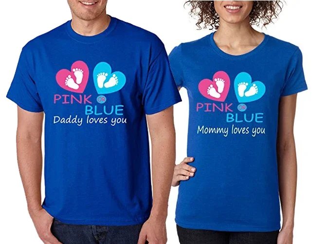 Pink Blue Daddy and  Mommy Love You Gender Reveal Maternity T-shirts Be about To A Father and A Mother Matching Family T Shirts