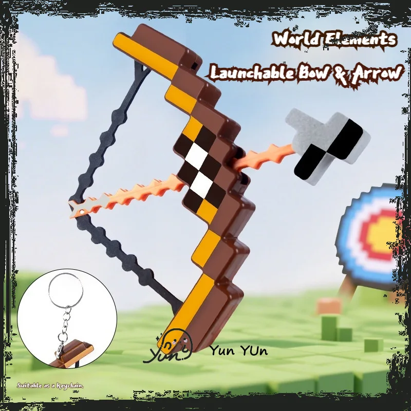 MC Mosaic Game Weapon Launchable Gift Bow Cute Mini Keychain Kids' Birthday Gift