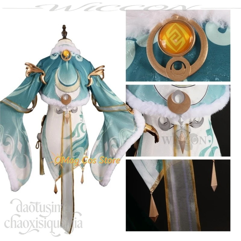 Anime Game Genshin Impact Cosplay Zibai Retro Uniform Chinese Fairy Green Dress Qipao Cheongsam White Wigs Halloween Chr view 5