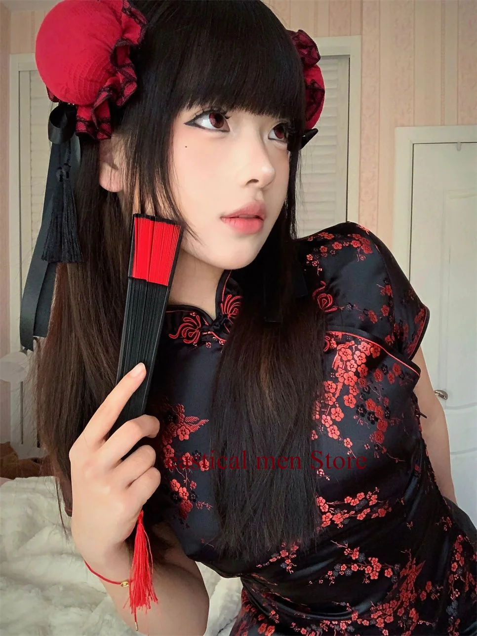 Jacquard Cheongsam Lady Short Qipao Gothic Dark Chinese Dresses Satin Lolita Dress Vintage Button Down Vestidos Oversize 6Xl