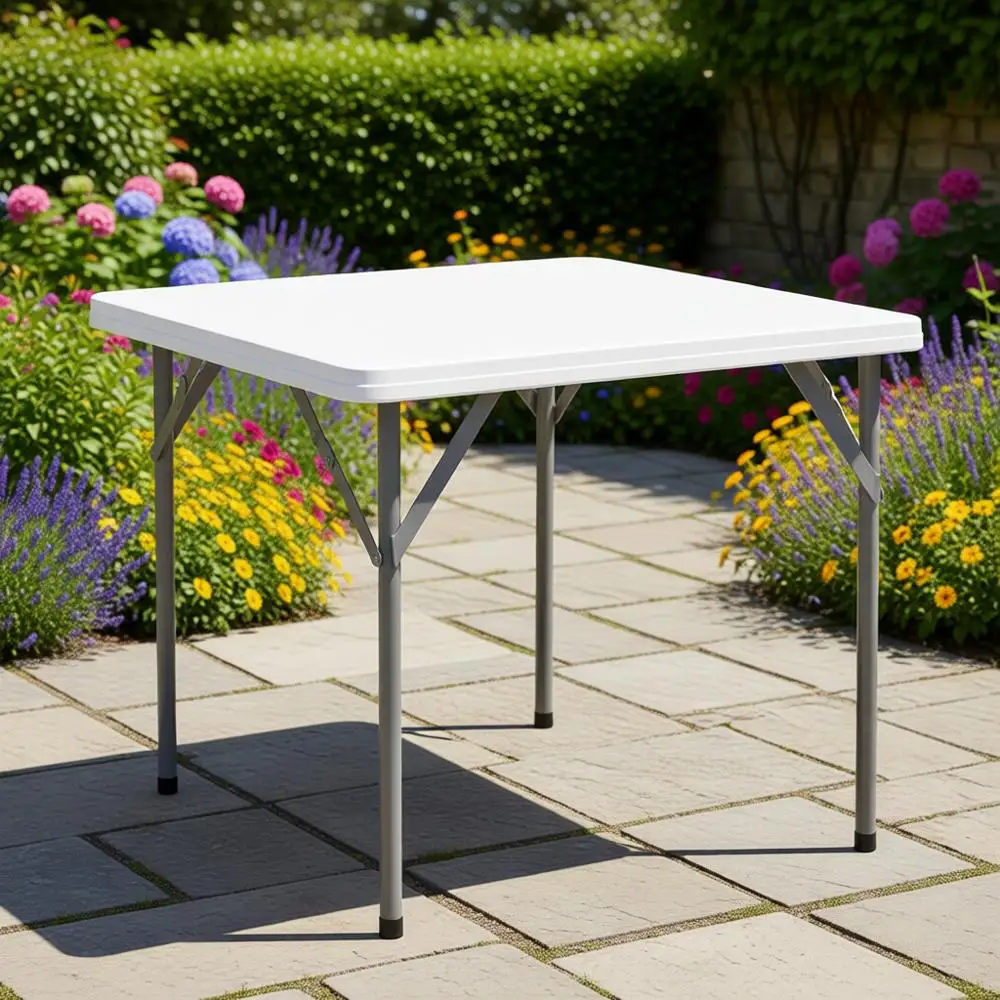 

28.5 Square Plastic Folding Banquet Table with Locking Legs for Indoor/Outdoor Events, White
