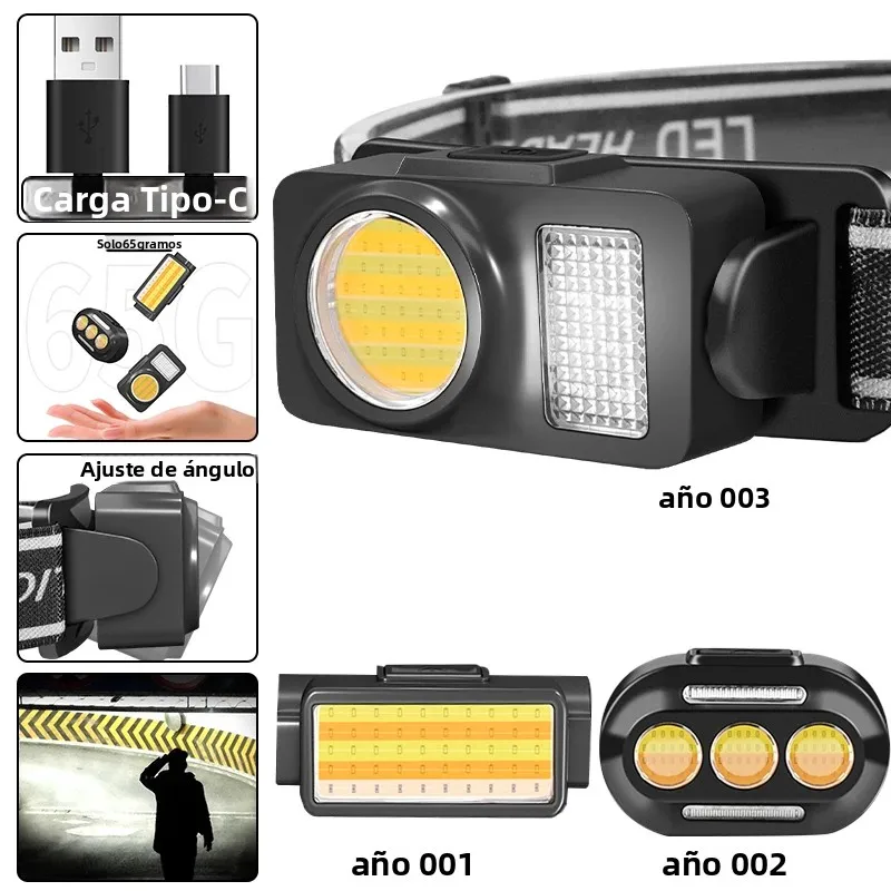 linterna led multifuncional para exteriores mini linterna frontal de alta potencia luz de pesca luz de advertencia cob faro rojo