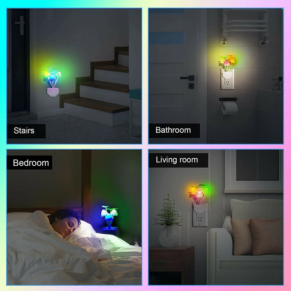 Sensor LED Lampu Malam Jamur Lampu Malam Warna-warni 7 Warna LED Lampu Malam Baru Dekorasi Kamar Tidur EU US Plug 110V/220V